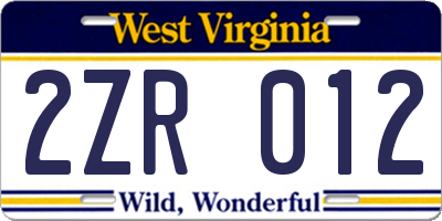 WV license plate 2ZR012