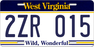 WV license plate 2ZR015