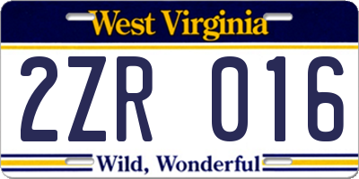 WV license plate 2ZR016