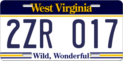 WV license plate 2ZR017