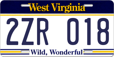 WV license plate 2ZR018