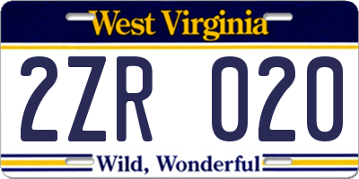 WV license plate 2ZR020