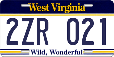 WV license plate 2ZR021