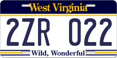 WV license plate 2ZR022