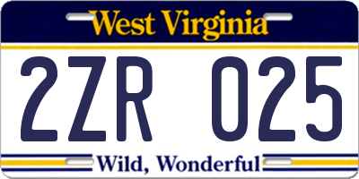 WV license plate 2ZR025