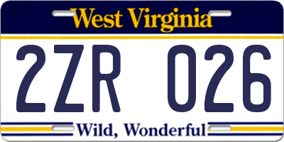 WV license plate 2ZR026