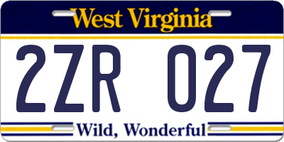 WV license plate 2ZR027