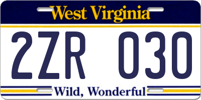 WV license plate 2ZR030