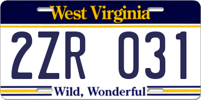 WV license plate 2ZR031