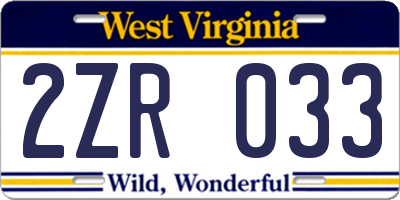 WV license plate 2ZR033