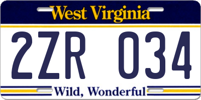 WV license plate 2ZR034