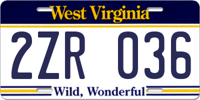 WV license plate 2ZR036