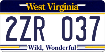 WV license plate 2ZR037