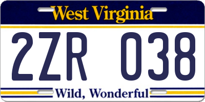 WV license plate 2ZR038