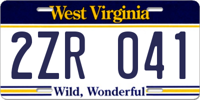 WV license plate 2ZR041