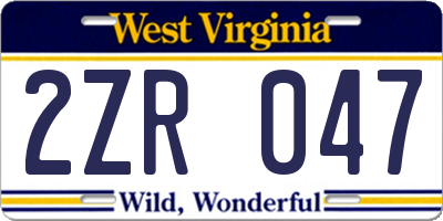 WV license plate 2ZR047