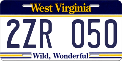WV license plate 2ZR050