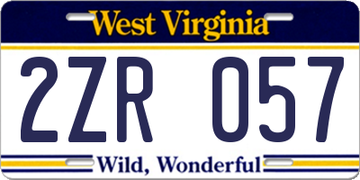 WV license plate 2ZR057