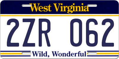 WV license plate 2ZR062