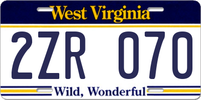 WV license plate 2ZR070