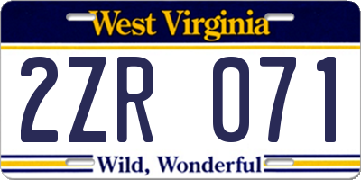 WV license plate 2ZR071