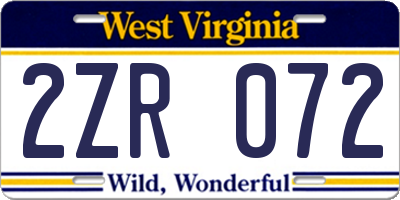 WV license plate 2ZR072