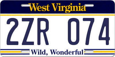 WV license plate 2ZR074