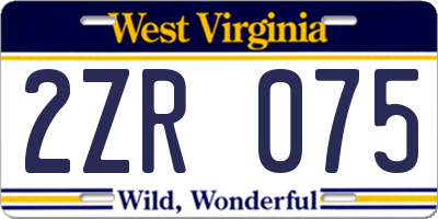 WV license plate 2ZR075