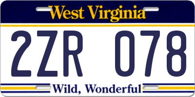 WV license plate 2ZR078