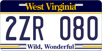 WV license plate 2ZR080