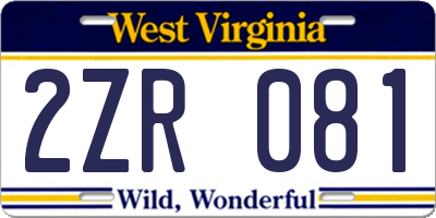 WV license plate 2ZR081
