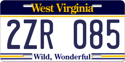 WV license plate 2ZR085