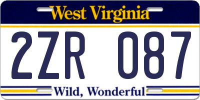 WV license plate 2ZR087