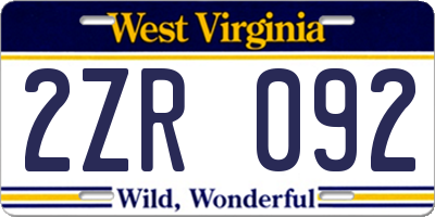 WV license plate 2ZR092