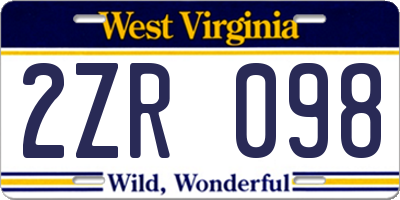 WV license plate 2ZR098
