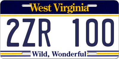 WV license plate 2ZR100