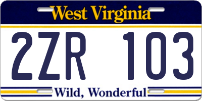 WV license plate 2ZR103