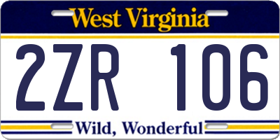 WV license plate 2ZR106