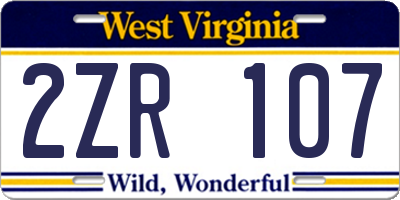 WV license plate 2ZR107