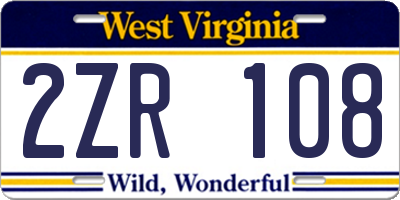 WV license plate 2ZR108