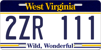 WV license plate 2ZR111