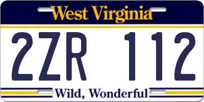 WV license plate 2ZR112