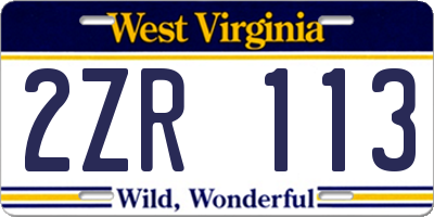 WV license plate 2ZR113