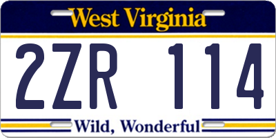 WV license plate 2ZR114
