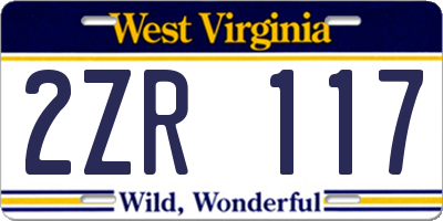 WV license plate 2ZR117