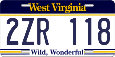 WV license plate 2ZR118