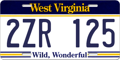 WV license plate 2ZR125