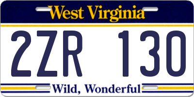 WV license plate 2ZR130