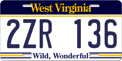 WV license plate 2ZR136