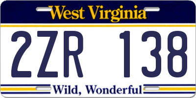 WV license plate 2ZR138